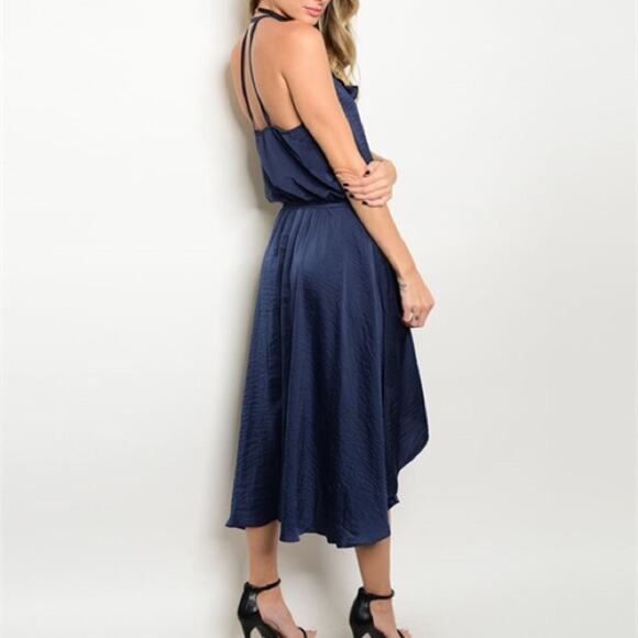 Ruffle Blue Dress Hi-Low Navy - Picture 3 of 5